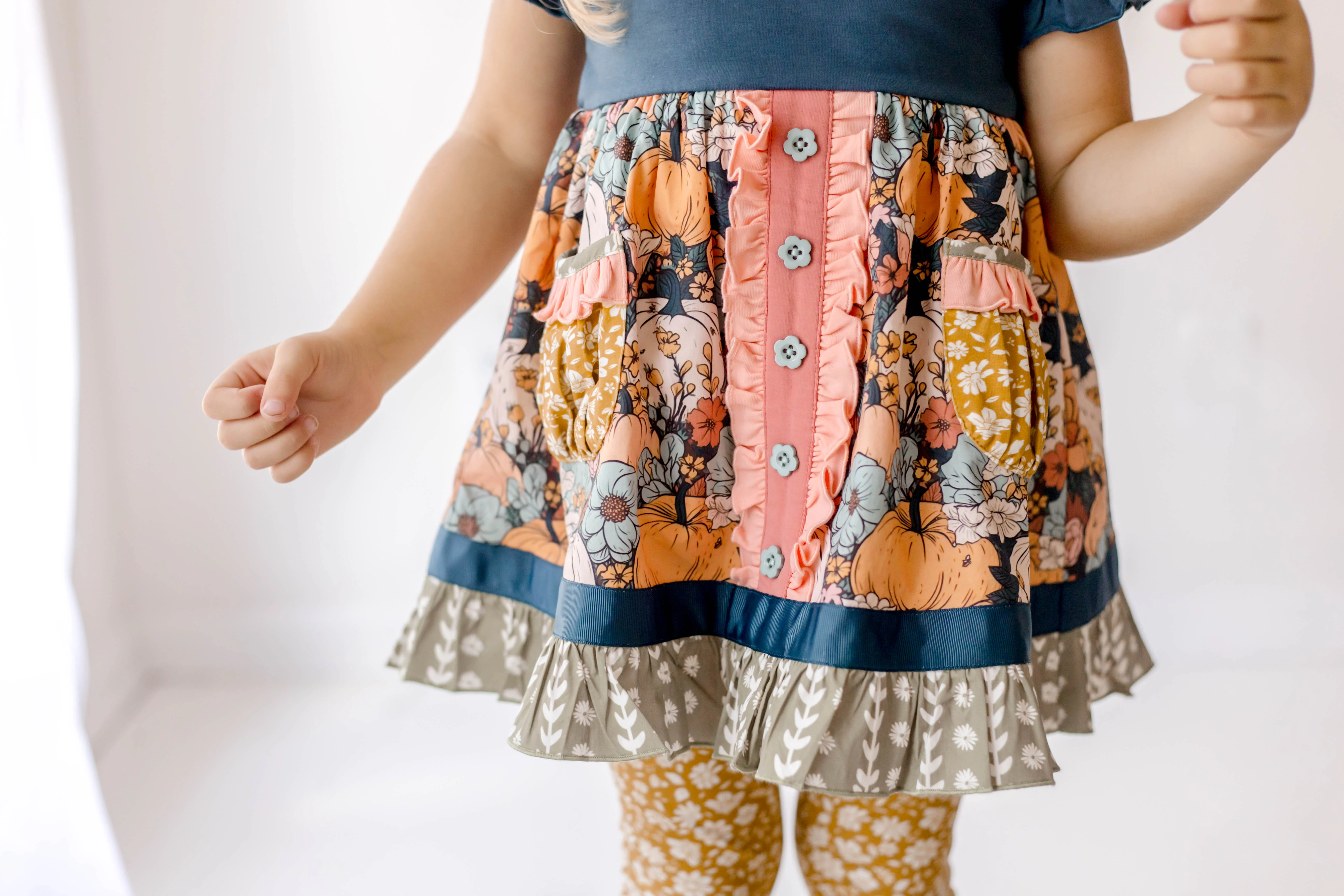 Pumpkin Twilight Blooms Button Dress - Image 5
