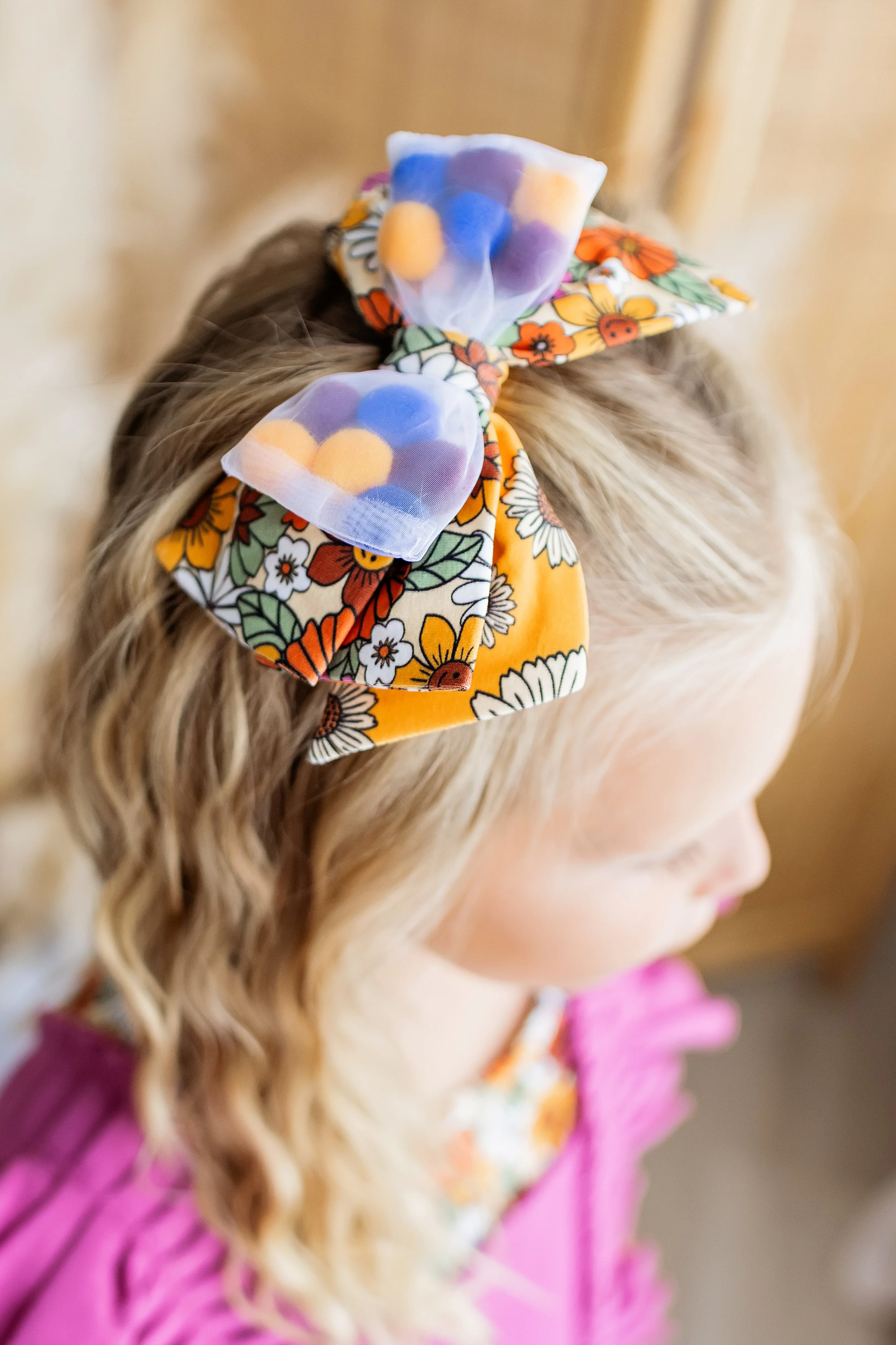 Peace Love & Paisley Pom Pom Bow - Image 2