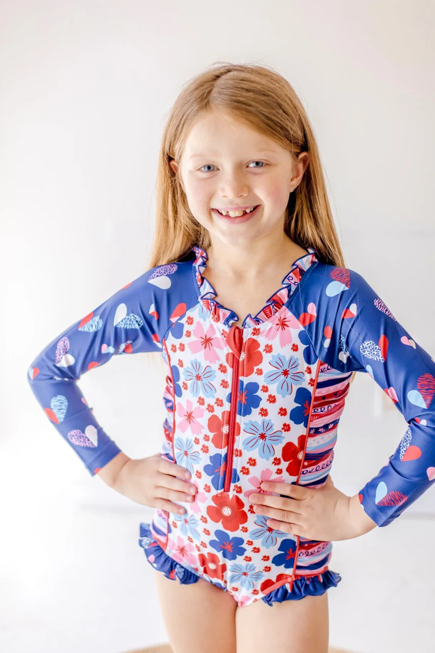 Rash Guard Swimsuit - Long Sleeve | Red, White, & Blueberry Adventures - Image 6